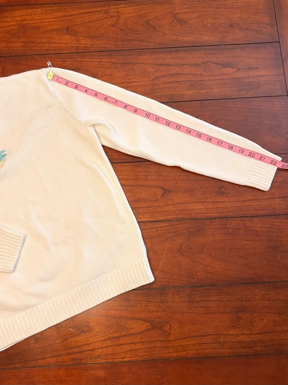 Lauren Ralph Lauren Cream Crewneck Sweater with Palm Embroidery